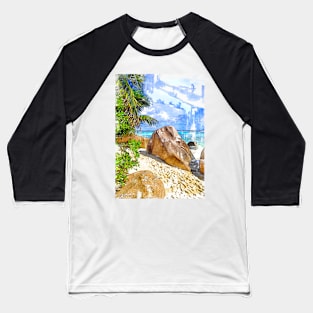 Seychelles Beach Rock Marker Sketch Baseball T-Shirt